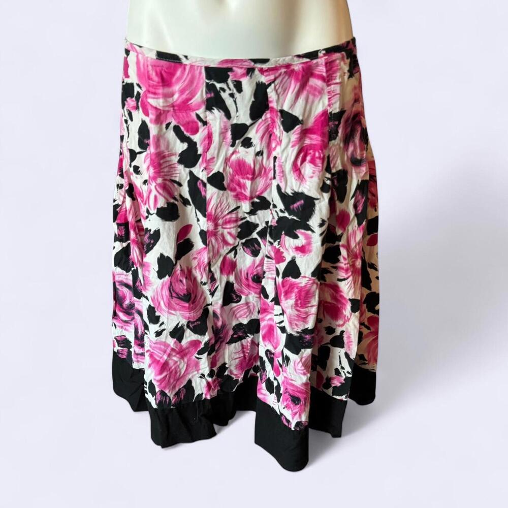 JKLA Vintage Retro Style Pink and Black Floral Midi Skirt